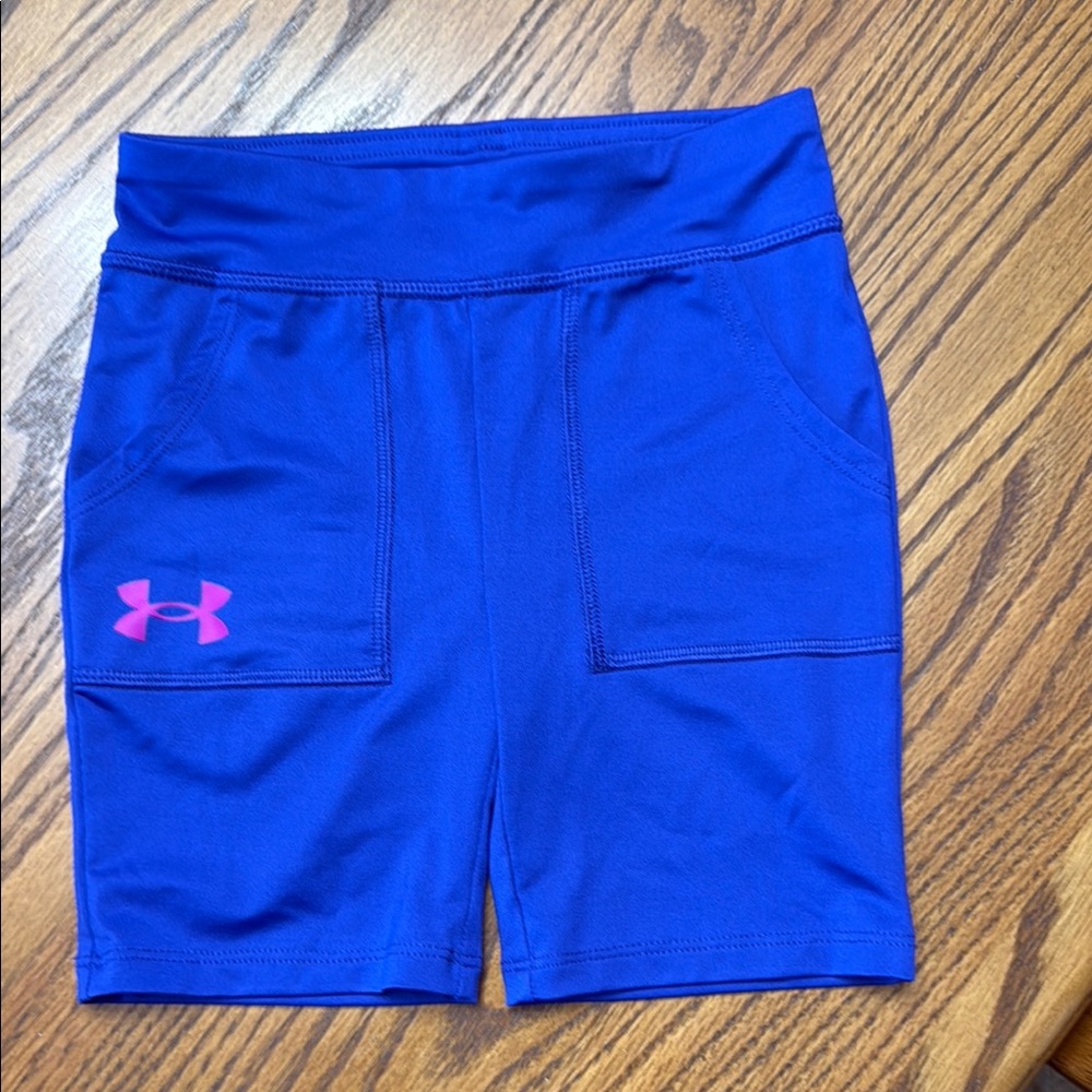 Under Armour Blue and Pink Athletic Shorts with Elastic Waistband